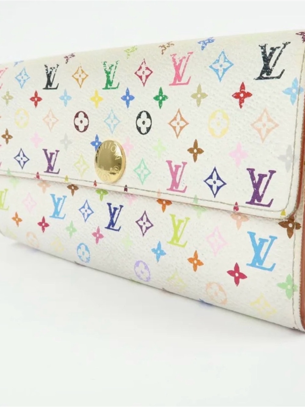 Louis Vuitton Monogram Multicolore White Long Wallet with Gold Chain